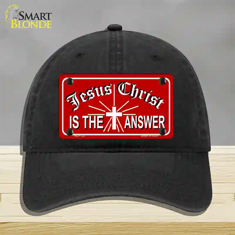 Jesus Christ Is The Answer Novelty License Plate Hat Unconstructed Cotton / Black