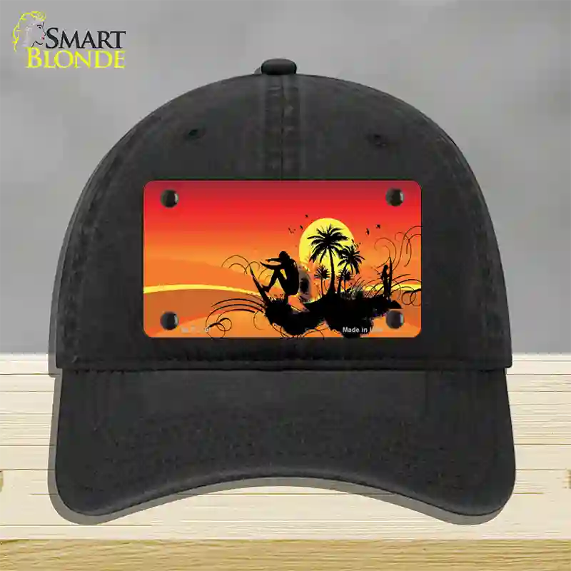 Sunset Surfer Novelty License Plate Hat Unconstructed Cotton / Black