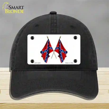 Confederate Crossed Flags Novelty License Plate Hat Unconstructed Cotton / Black