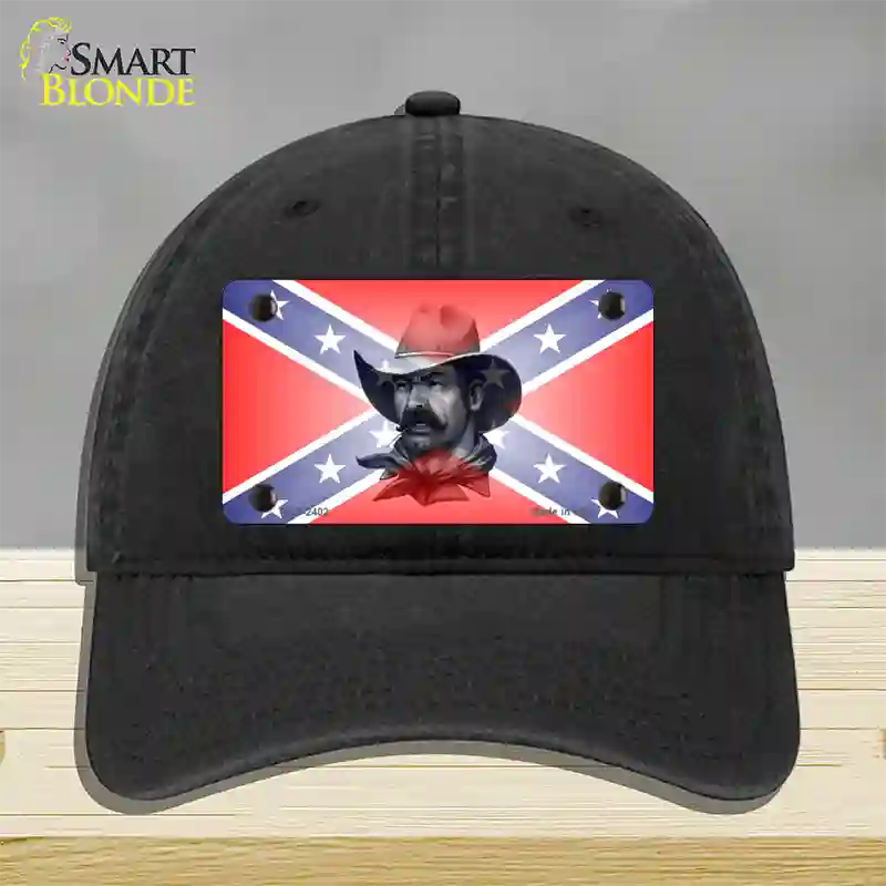 Confederate Flag Cowboy Novelty License Plate Hat Unconstructed Cotton / Black