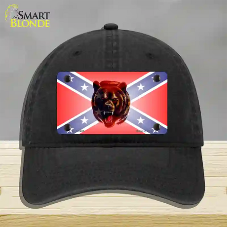 Confederate Flag Grizzly Bear Novelty License Plate Hat Unconstructed Cotton / Black