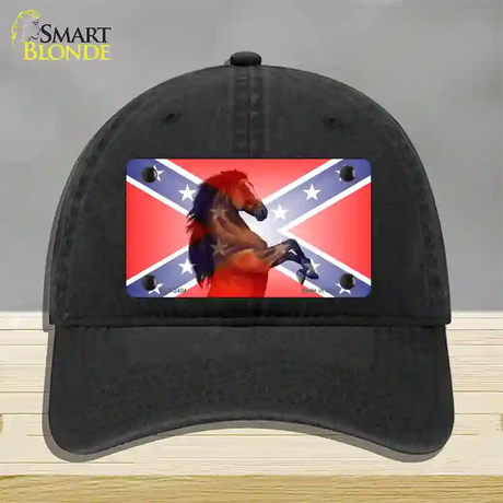 Confederate Flag Stallion Horse Novelty License Plate Hat Unconstructed Cotton / Black