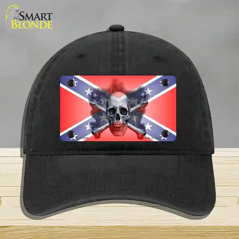 Confederate Flag Skull Novelty License Plate Hat Unconstructed Cotton / Black