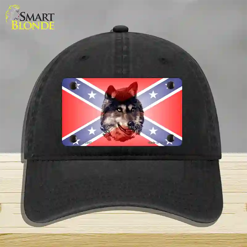 Confederate Flag Faded Wolf Novelty License Plate Hat Unconstructed Cotton / Black