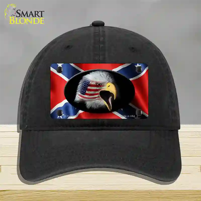 Rebel Flag American Eagle Novelty License Plate Hat Unconstructed Cotton / Black