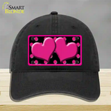 Hot Pink Black Polka Dot Hot Pink Center Hearts Novelty License Plate Hat Unconstructed Cotton / Black