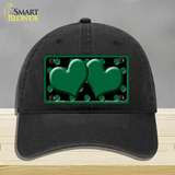 Green Black Polka Dot Green Center Hearts Novelty License Plate Hat Unconstructed Cotton / Black