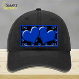 Blue Black Polka Dot Blue Center Hearts Novelty License Plate Hat Unconstructed Cotton / Black