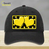 Yellow Black Polka Dot Yellow Center Hearts Novelty License Plate Hat Unconstructed Cotton / Black