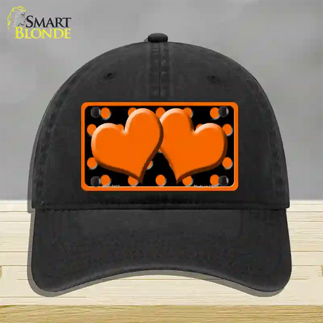 Orange Black Polka Dot Orange Center Hearts Novelty License Plate Hat Unconstructed Cotton / Black