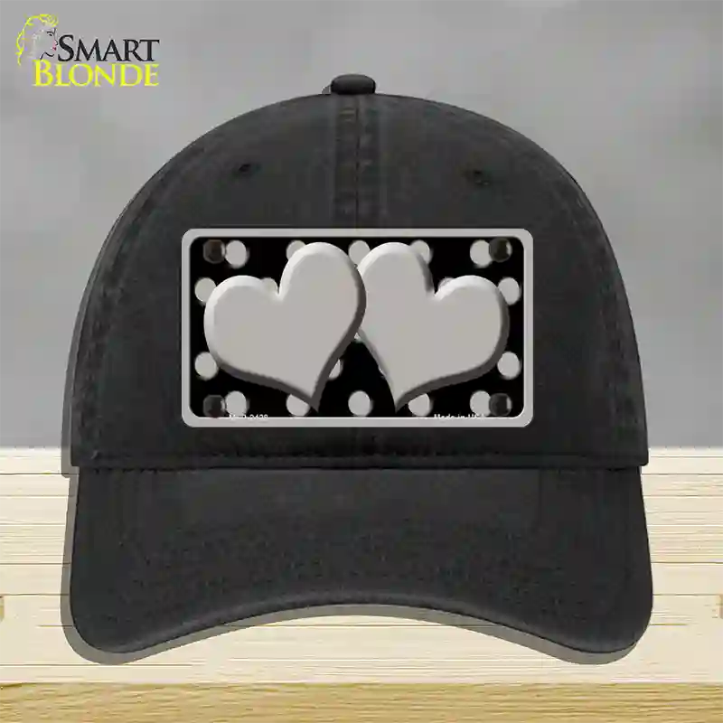 Grey Black Polka Dot Grey Center Hearts Novelty License Plate Hat Unconstructed Cotton / Black