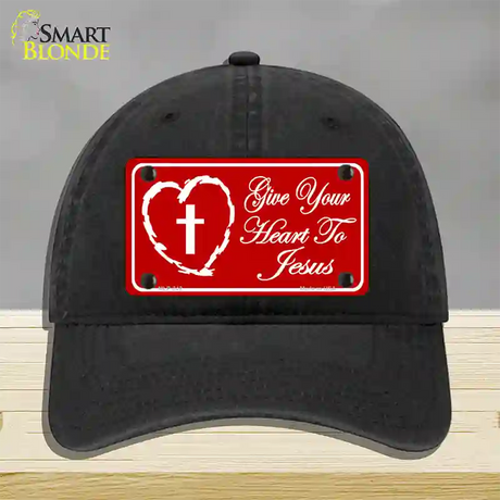 Give Your Heart To Jesus Novelty License Plate Hat Unconstructed Cotton / Black