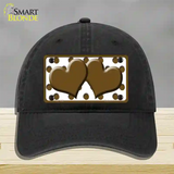 Brown White Polka Dot Brown Centered Hearts Novelty License Plate Hat Unconstructed Cotton / Black