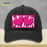 Hot Pink White Zebra Hot Pink Centered Hearts Novelty License Plate Hat Unconstructed Cotton / Black