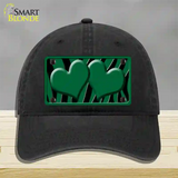 Green Black Zebra Green Centered Hearts Novelty License Plate Hat Unconstructed Cotton / Black