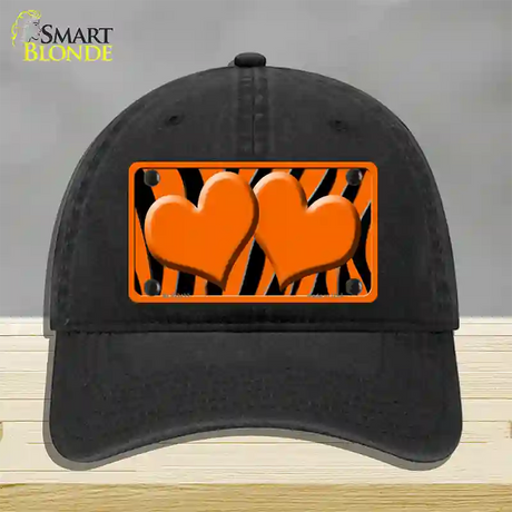 Orange Black Zebra Orange Centered Hearts Novelty License Plate Hat Unconstructed Cotton / Black