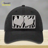 Grey Black Zebra Grey Centered Hearts Novelty License Plate Hat Unconstructed Cotton / Black