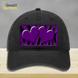 Purple Black Zebra Purple Centered Hearts Novelty License Plate Hat Unconstructed Cotton / Black