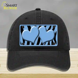 Light Blue Black Zebra Light Blue Centered Hearts Novelty License Plate Hat Unconstructed Cotton / Black