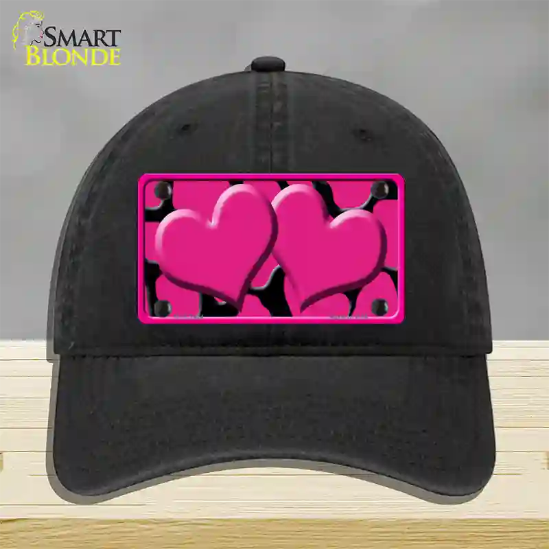 Pink Black Giraffe Pink Centered Hearts Novelty License Plate Hat Unconstructed Cotton / Black