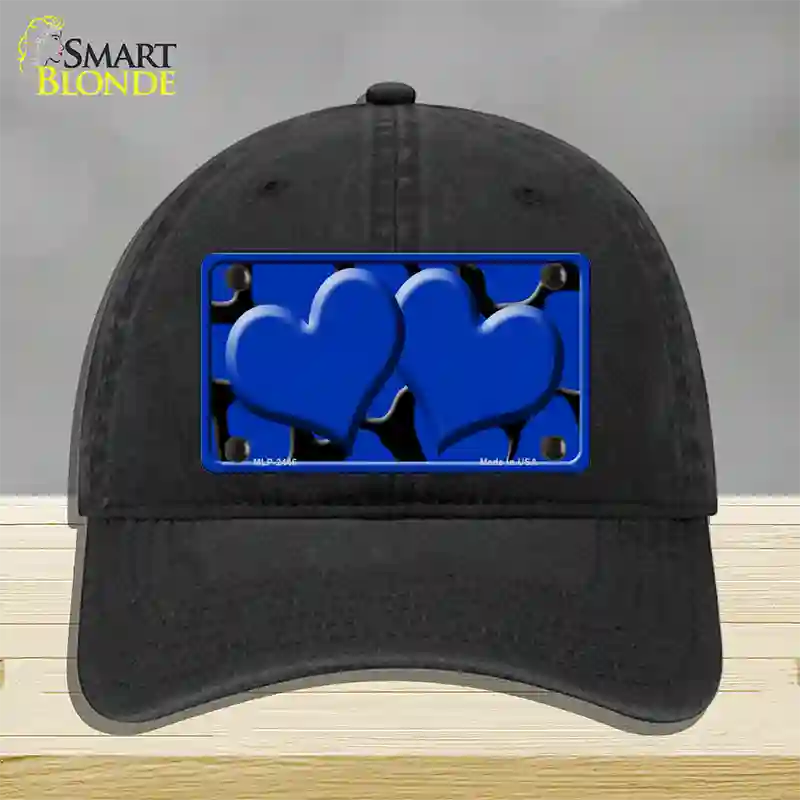 Blue Black Giraffe Blue Centered Hearts Novelty License Plate Hat Unconstructed Cotton / Black