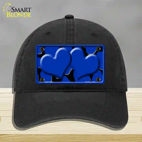 Blue Black Giraffe Blue Centered Hearts Novelty License Plate Hat Unconstructed Cotton / Black