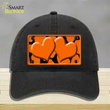 Orange Black Giraffe Orange Centered Hearts Novelty License Plate Hat Unconstructed Cotton / Black