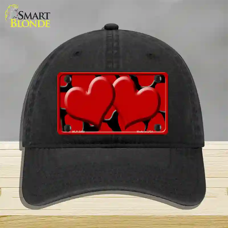 Red Black Giraffe Red Centered Hearts Novelty License Plate Hat Unconstructed Cotton / Black