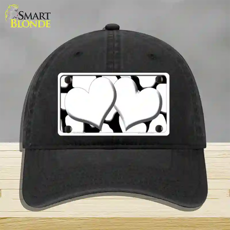 White Black Giraffe White Centered Hearts Novelty License Plate Hat Unconstructed Cotton / Black