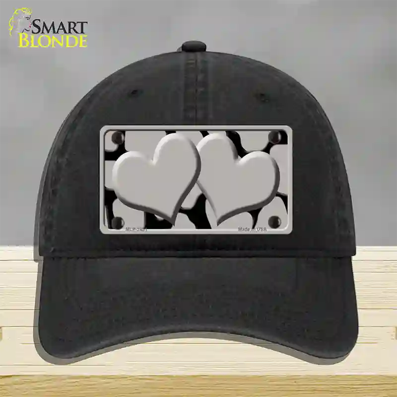 Grey Black Giraffe Grey Centered Hearts Novelty License Plate Hat Unconstructed Cotton / Black