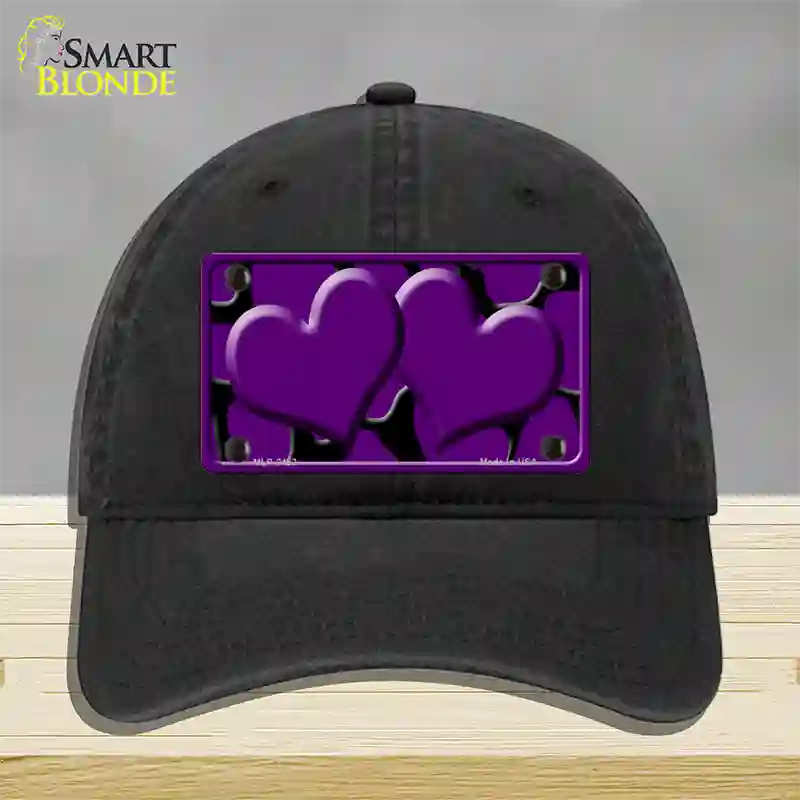 Purple Black Giraffe Purple Centered Hearts Novelty License Plate Hat Unconstructed Cotton / Black