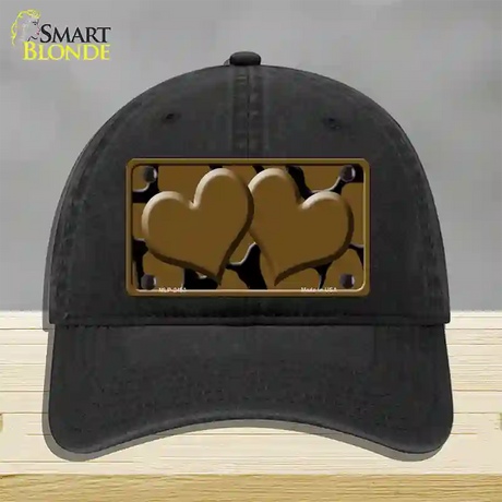 Brown Black Giraffe Brown Centered Hearts Novelty License Plate Hat Unconstructed Cotton / Black