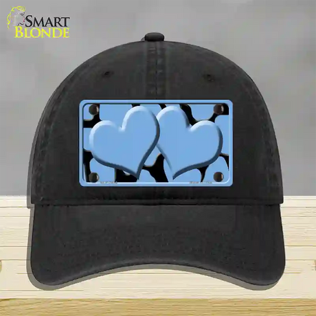 Light Blue Black Giraffe Light Blue Centered Hearts Novelty License Plate Hat Unconstructed Cotton / Black