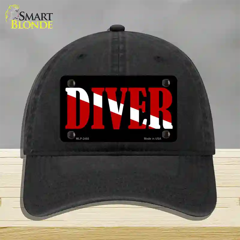 Scuba Diver Novelty License Plate Hat Unconstructed Cotton / Black