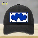 Solid Blue Centered Hearts White Novelty License Plate Hat Unconstructed Cotton / Black