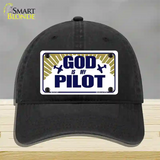 God Is My Pilot Novelty License Plate Hat Unconstructed Cotton / Black