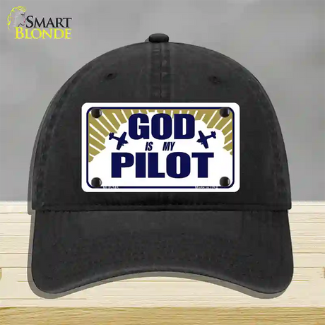 God Is My Pilot Novelty License Plate Hat Unconstructed Cotton / Black