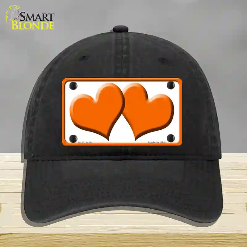 Solid Orange Centered Hearts White Novelty License Plate Hat Unconstructed Cotton / Black