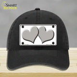 Solid Grey Centered Hearts White Novelty License Plate Hat Unconstructed Cotton / Black