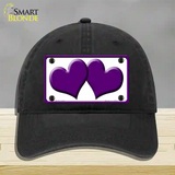 Solid Purple Centered Hearts White Novelty License Plate Hat Unconstructed Cotton / Black