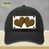 Solid Brown Centered Hearts White Novelty License Plate Hat Unconstructed Cotton / Black