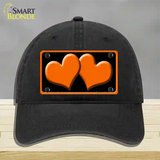 Solid Orange Centered Hearts Black Novelty License Plate Hat Unconstructed Cotton / Black