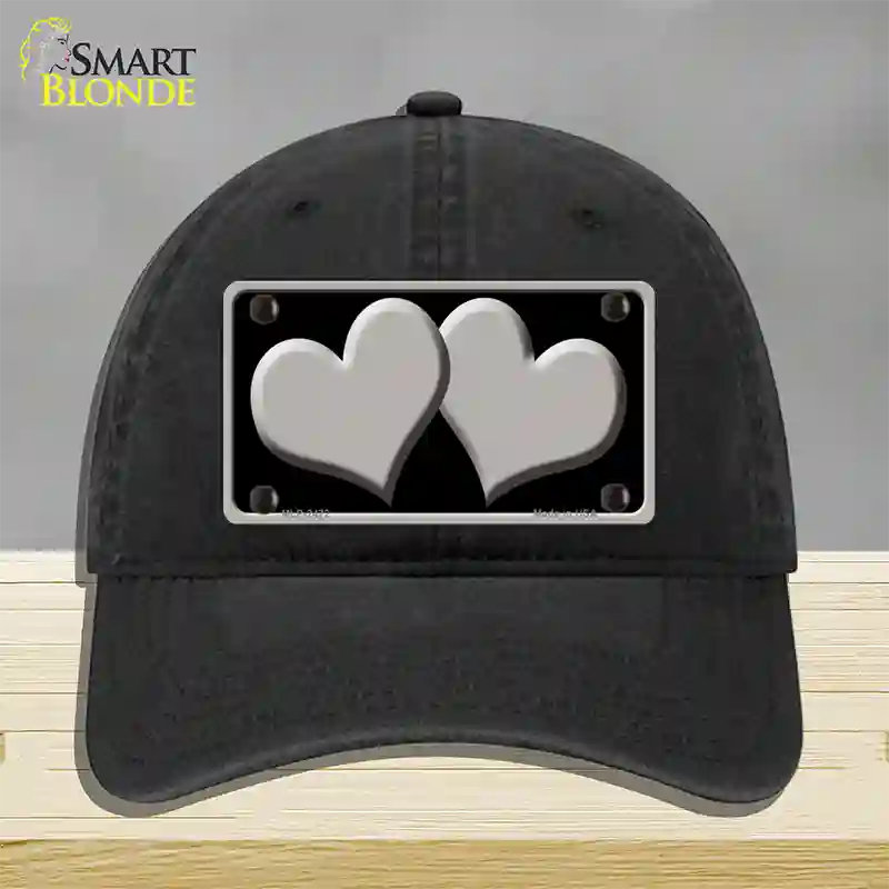 Solid Grey Centered Hearts Black Novelty License Plate Hat Unconstructed Cotton / Black