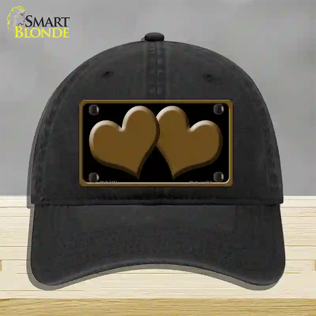 Solid Brown Centered Hearts Black Novelty License Plate Hat Unconstructed Cotton / Black