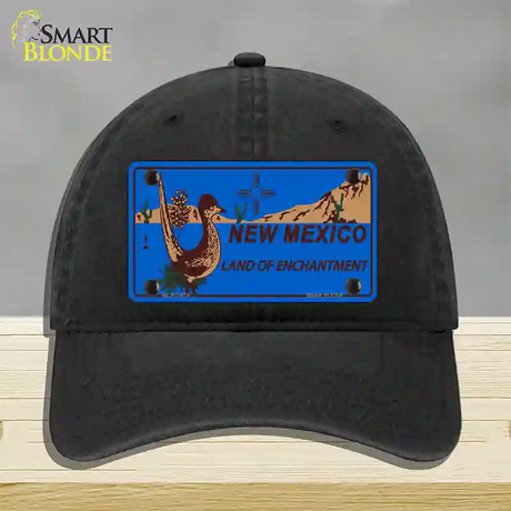 Roadrunner Blue New Mexico Novelty License Plate Hat Unconstructed Cotton / Black