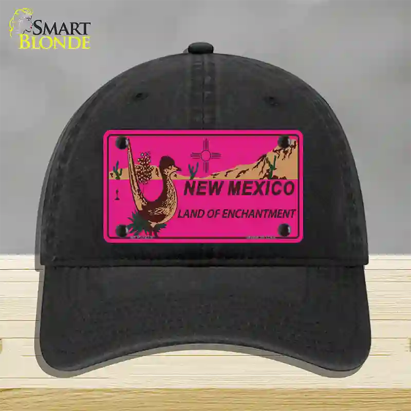 Roadrunner Pink New Mexico Novelty License Plate Hat Unconstructed Cotton / Black