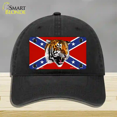 Confederate Flag Tiger Novelty License Plate Hat Unconstructed Cotton / Black