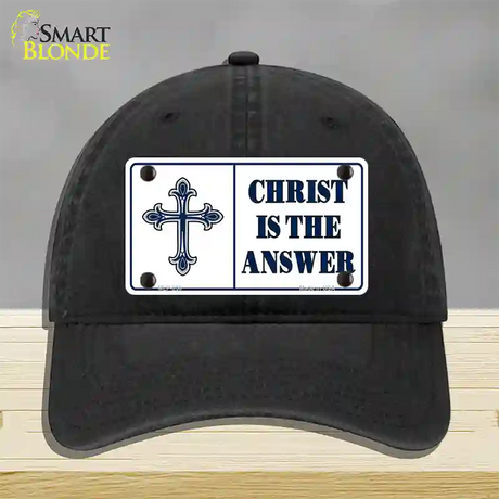 Christ Is The Answer Novelty License Plate Hat Unconstructed Cotton / Black