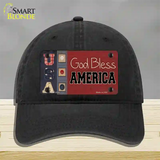 God Bless America Quilt Novelty License Plate Hat Unconstructed Cotton / Black