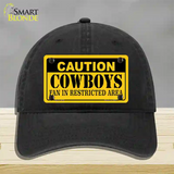 Caution Cowboys Novelty License Plate Hat Unconstructed Cotton / Black